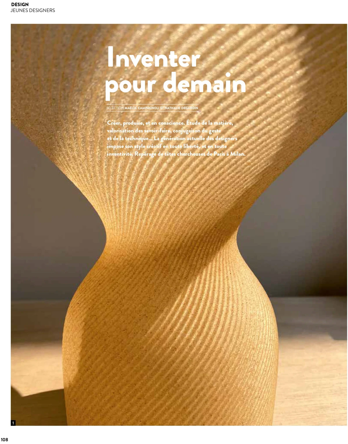 Page 108 of À Vivre opening the “Young designers — Inventing for Tomorrow” feature