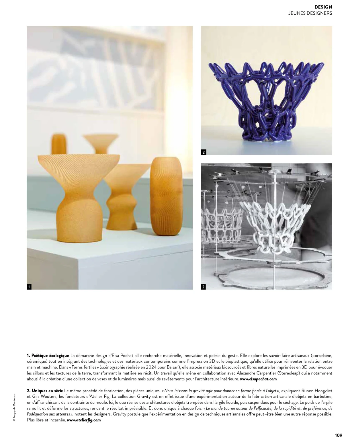 Page 109 of À Vivre featuring Elsa Pochat’s “Terres fertiles” project and her collaboration with Alexandre Carpentier
